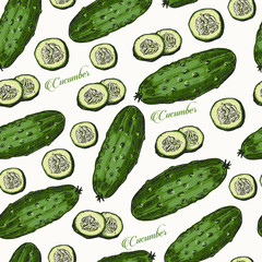 Cucumber hand drawn vector seamless pattern