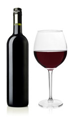 Red wine bottle and glass