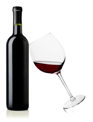 Red wine bottle and glass