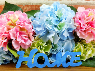 the word home letter with flowers decoration background