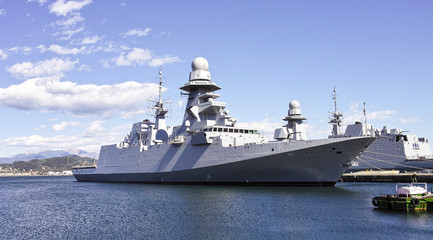 military ship in a harbour