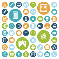 Flat design icons for technology and media