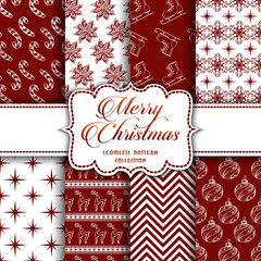Christmas Collection of seamless patterns with red and white colors