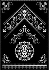 Luxury white calligraphy ornaments and corner on black background