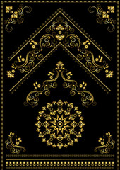 Luxury gold calligraphy oriental ornaments and corner on black background

