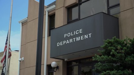 Close up view of the front of a police department