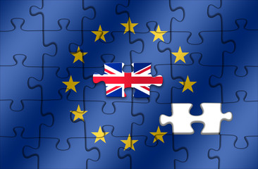 puzzle with the national flag of great britain and european union. brexit concept