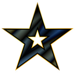 Black gold american star sign. Golden icon isolated on black background. Elegance metal object. Metallic graphic. Design element for award, medal. Symbol holiday, christmas. Vector illustration