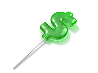 Dollar shaped lollipop isolated on white