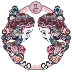 Zodiac signs Gemini. Vector illustration of the girl