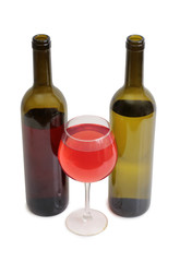 Glass and bottle wine on white background