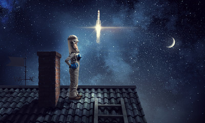 Fototapeta premium I will become astronaut and fly to space . Mixed media