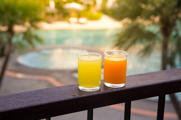 Orange juice around a swimming pool