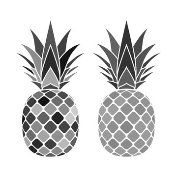 Pineapple mosaic icon. Tropical fruit isolated on white background. Symbol of food, sweet, exotic and summer, vitamin, healthy. Nature logo. Flat concept. Design element Vector illustration