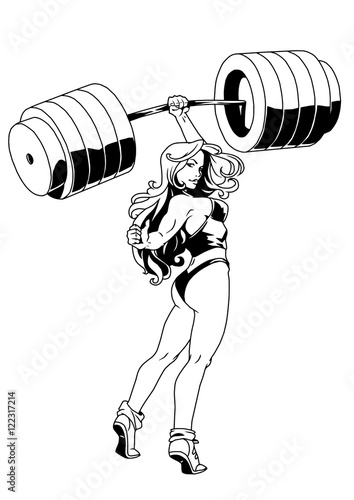"strong fitness girl,vector,illustration,logo,ink,black 
