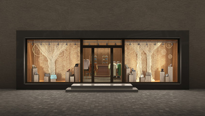 store  night exterior, 3d illustration