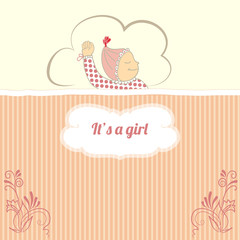 Baby shower card with little girl sleep