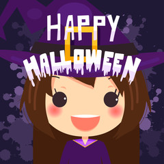 card halloween witch costume dark background.