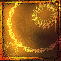 Ethnic background, gold vector frame.