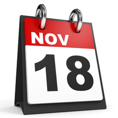 November 18. Calendar on white background.