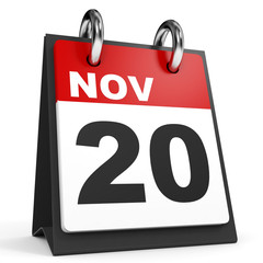 November 20. Calendar on white background.