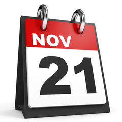 Fototapeta premium November 21. Calendar on white background.