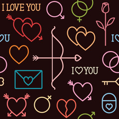 Vector seamless pattern background with romantic love outline icons 2.