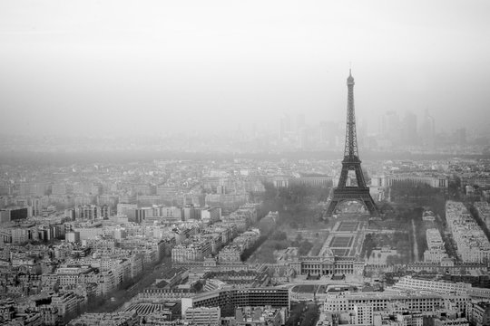 Paris landscape in black and white with the Eiffel Tower