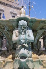 View of the Maggiore Fountain in the square of the people (Pesaro, Marche, Italy)