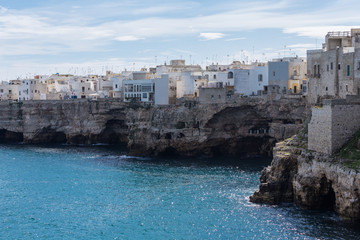 Fototapeta premium Polignano a Mare, Puglia in Salento, Italy. A beautiful old town built on rocks in south of Italy