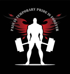Winged Body builder. Full body Silhouette of Bodybuilder fitness model illustration,