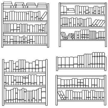drawings of bookshelves