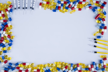 Medicine frame, Close up of Pills, Tablets, Capsule, Medical bac