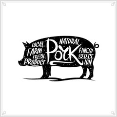 Retro styled vector pork meat label
