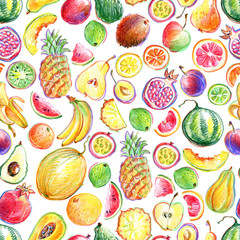 Seamless pattern with hand drawn bright stylish fruits