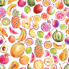 Fototapety  Seamless pattern with hand drawn bright stylish fruits
