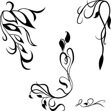 Set decorative design elements, calligraphic flourishes page decor