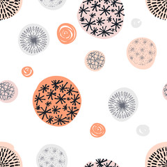 Seamless pattern with hand drawn circle doodle stylish elements.