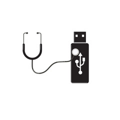 Black USB flash drive. Phonendoscope. Scanning stick. Icon.