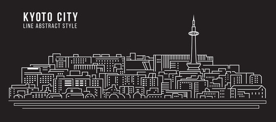 Fototapeta premium Cityscape Budynek Grafika liniowa Projekt ilustracji wektorowych - miasto Kioto