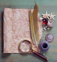 Vintage map and accessories for the treasure hunt and travel