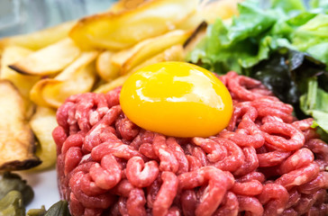 tasty Steak tartare (Raw beef) - classic steak tartare on white