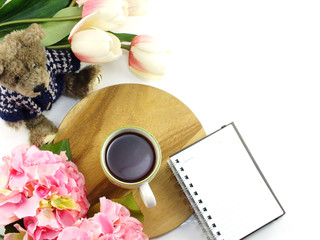 still life of coffee with present object on white background