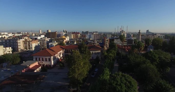 Adana, b&uuml;y&uuml;k saat, kule, yapı, mimari, gece, drone