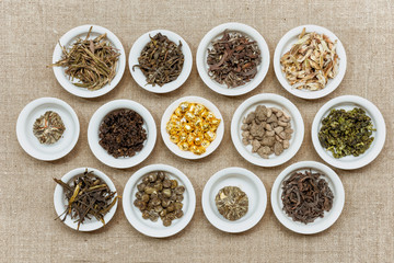 Composition of different natural dry tea leaves