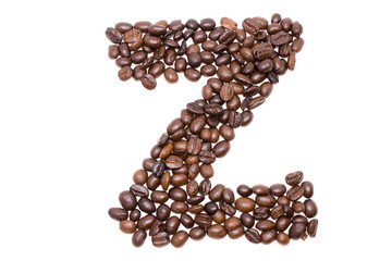 Coffee alphabet isolated on white background