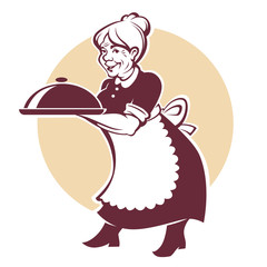 vector portrait of lovely grandmother and home made food