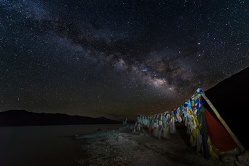 Milky way over Prayer Flag