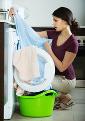 woman with musty towels