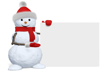 Snowman shows blank white board